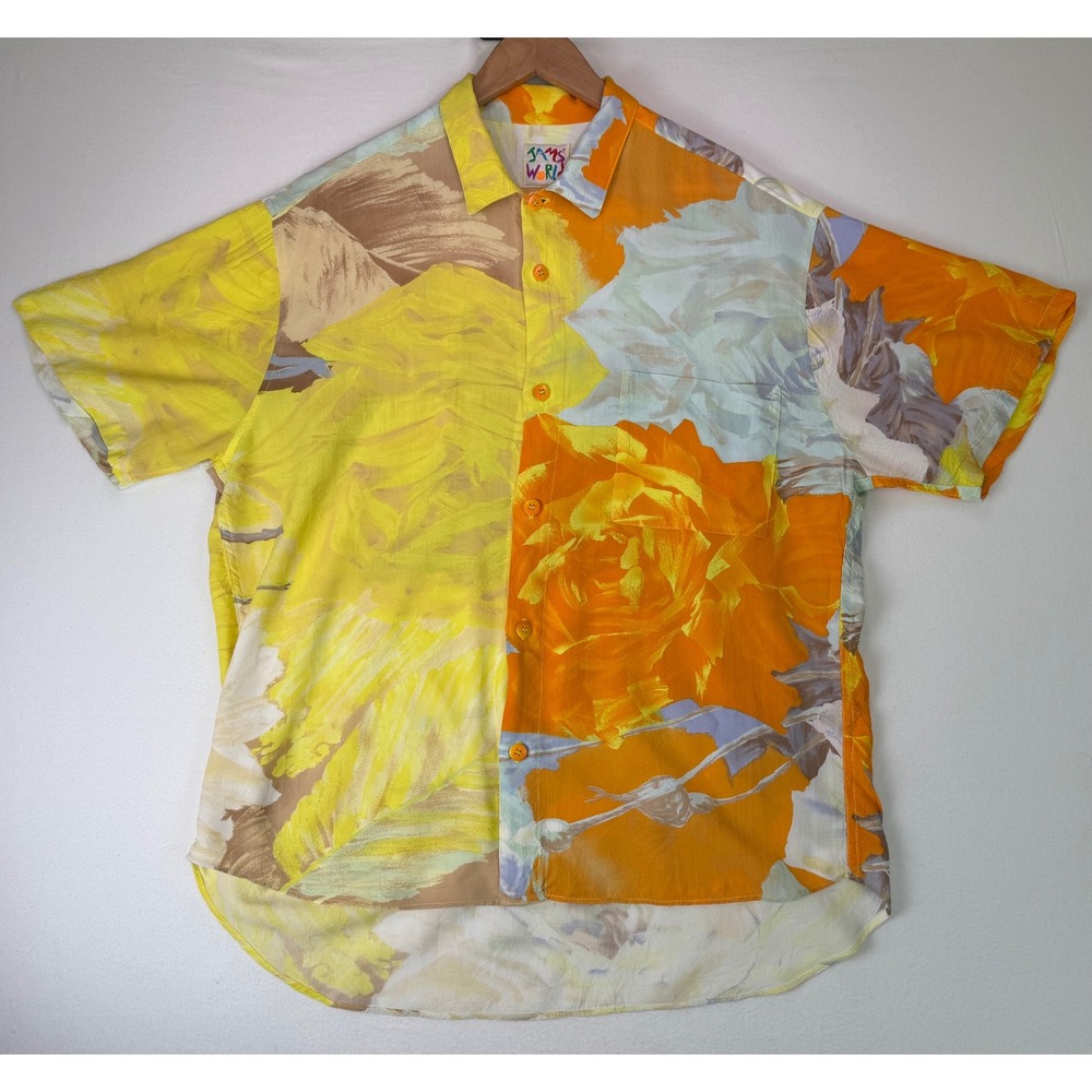 Vtg Jams World Tropical Watercolor Button Down Shirt Y2K Surfer Beach‎ Bold Sz L